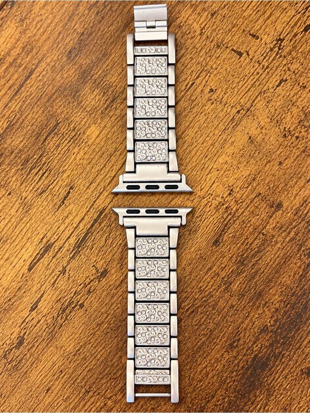 Silver Crystal Accent Stainless Steel Watch Band for Smartwatches